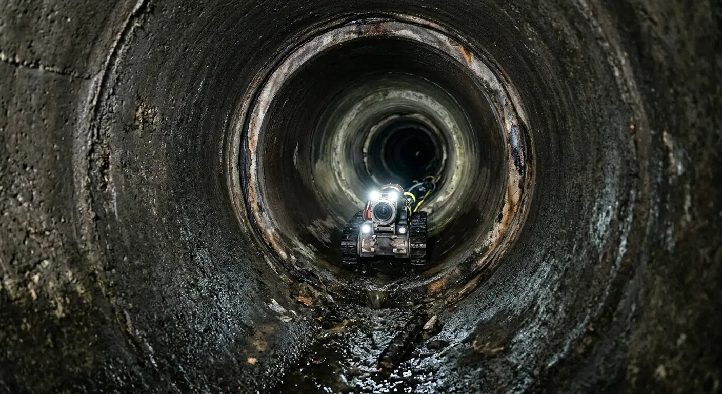 Robotic sewer camera inspecting pipe interior for Sewer Line Cleaning in Highlands